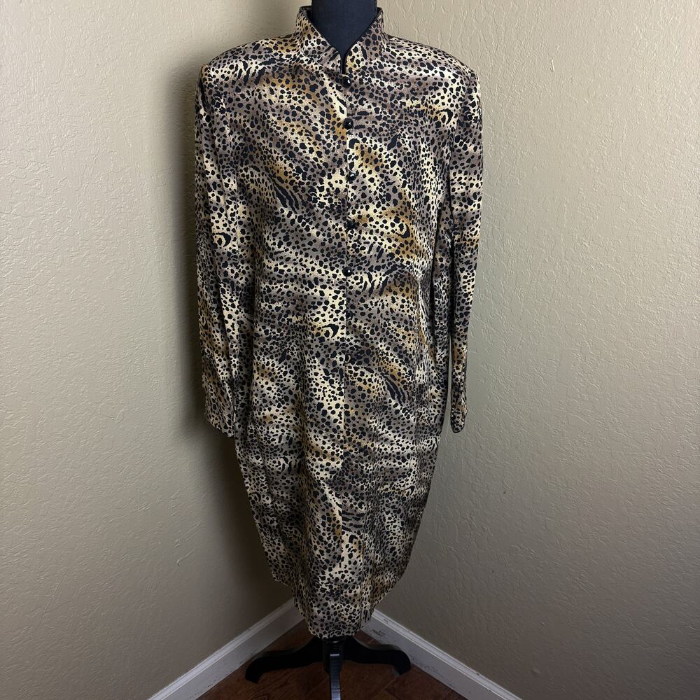 Adrianna Papell Silk Leopard Print Shirt Dress Women’s Size 16 Button Front